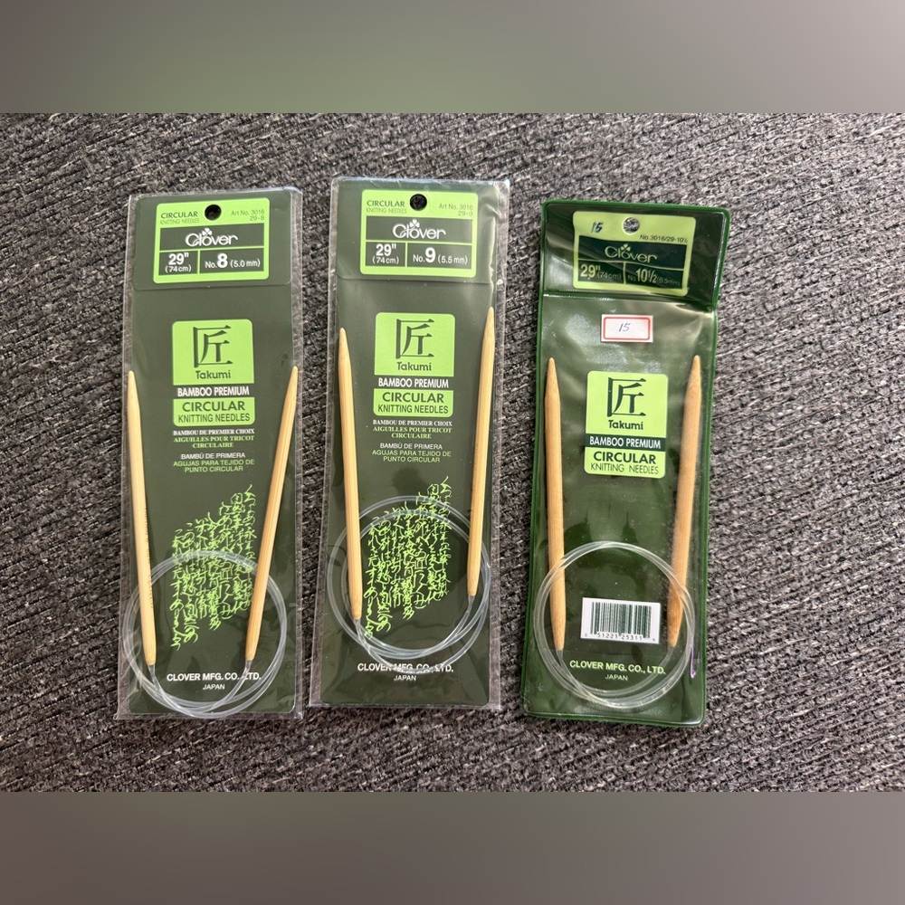 Clover Takumi Bamboo Premium Circular Knitting Needles Lot 3 NIP 29” S 8 9 10.5